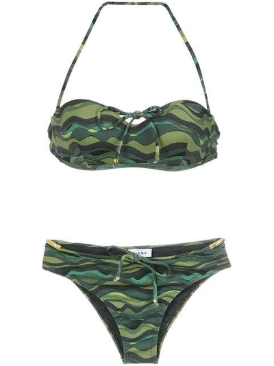 Shop Amir Slama Wave Print Bikini Set In Green