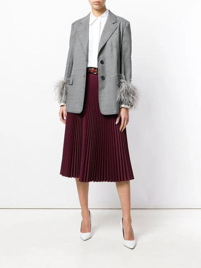 Shop Prada Ostrich Feather Cuff Jacket In Grey