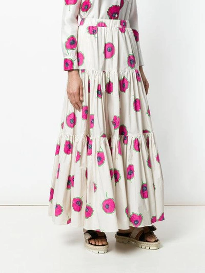 Shop La Doublej Long Floral Print Skirt In Pink