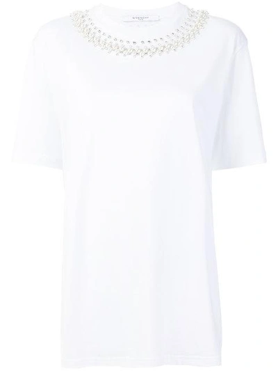 Shop Givenchy Embellished-collar T-shirt In White