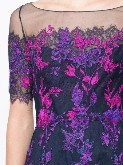 Shop Marchesa Notte Floral Embroidered Mesh Dress In Purple