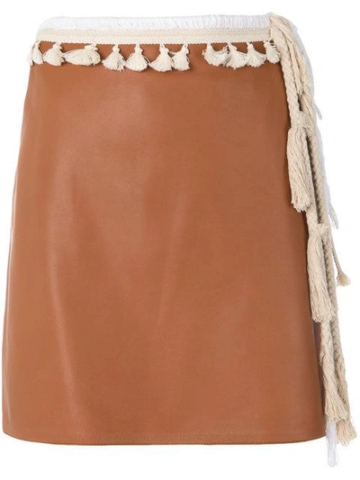 Shop Loewe Tasselled Straight Mini Skirt In Brown