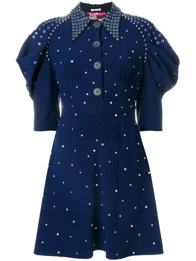 Shop Miu Miu Embellished Sabl Dress - Blue