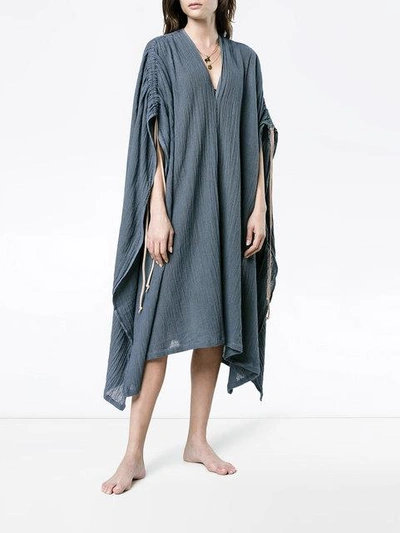 Shop Caravana Ruched Shoulder Kaftan Dress In Blue