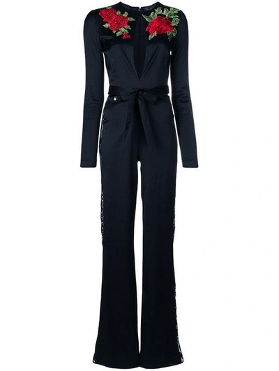 Shop Philipp Plein Rose Embroidered Jumpsuit In Black