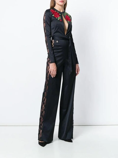 Shop Philipp Plein Rose Embroidered Jumpsuit In Black