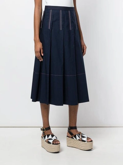 Shop Marni Pleated Midi Skirt In Blue