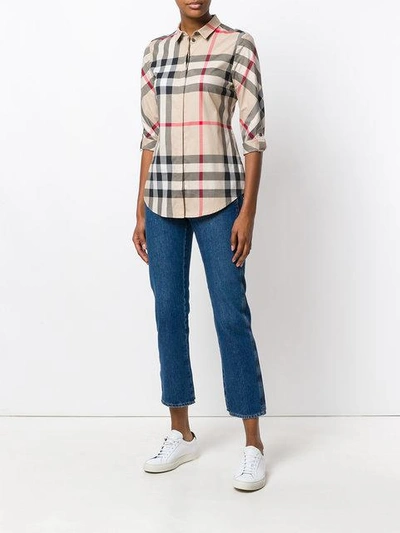 Shop Burberry Stretch-cotton Check Shirt In Neutrals