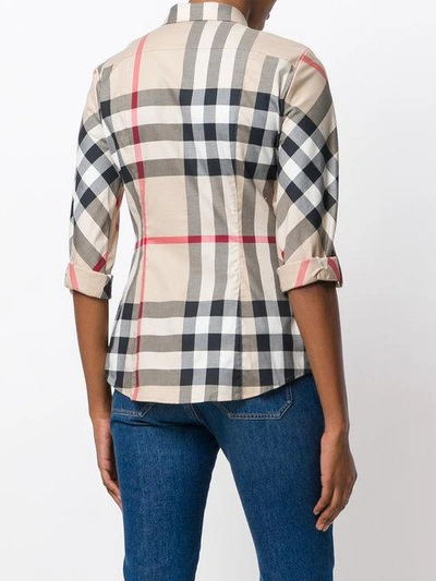Shop Burberry Stretch-cotton Check Shirt In Neutrals