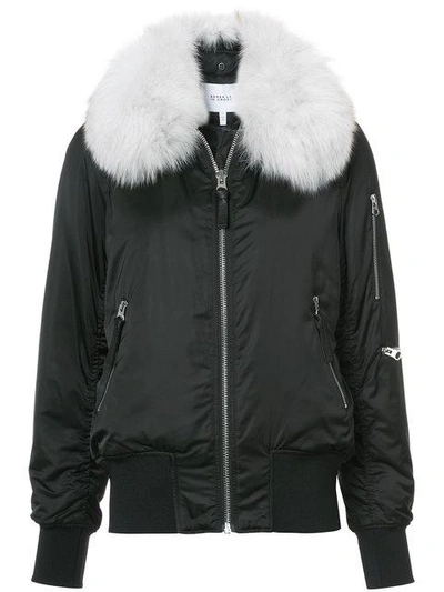 Shop Derek Lam 10 Crosby Fox Fur Collar Bomber Jacket  In Black