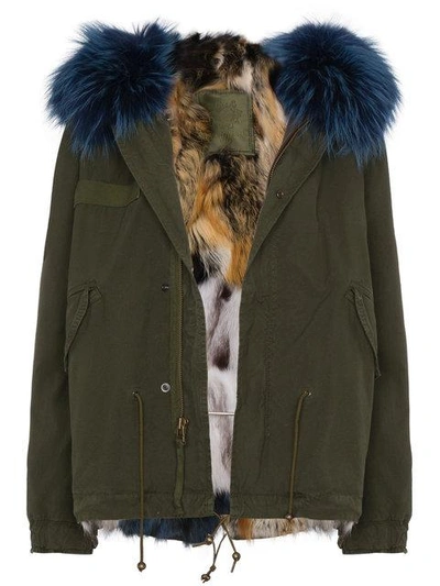 Shop Mr & Mrs Italy Mini Patchwork Fur Lined Parka In Green