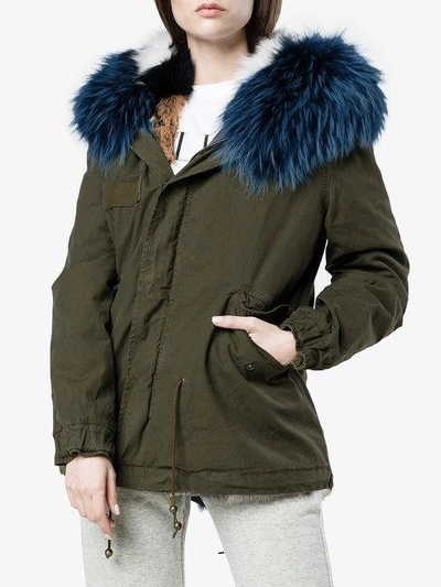 Shop Mr & Mrs Italy Mini Patchwork Fur Lined Parka In Green