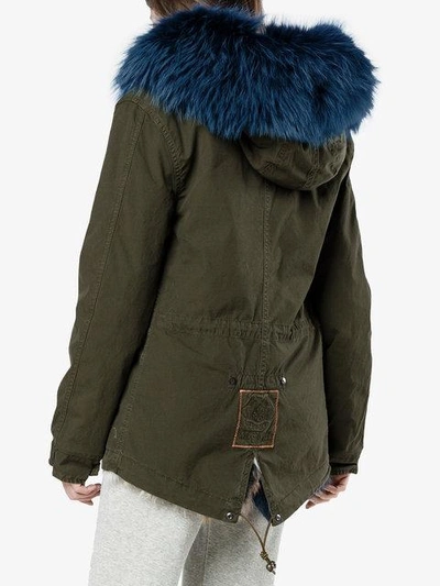 Shop Mr & Mrs Italy Mini Patchwork Fur Lined Parka In Green