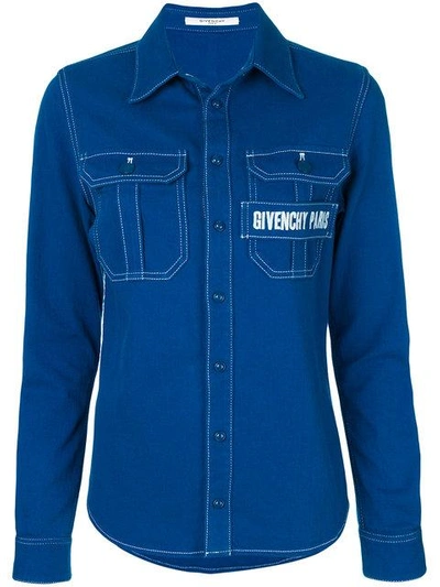 Shop Givenchy Hemd Mit Aufgesticktem Logo In Blue