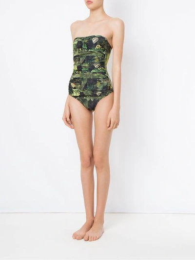 Shop Lygia & Nanny Melissa Strapless Swimsuit In Green