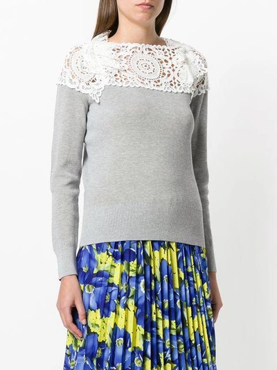 Shop Sacai Lace-panelled Sweater - Grey