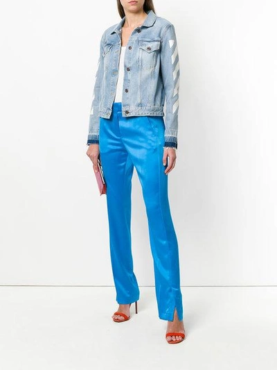 Shop Msgm Side Vent Trousers In Blue