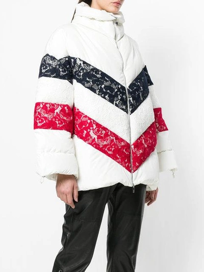 Shop Moncler Lace Stripe Jacket - White