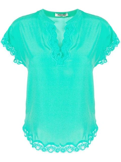 Shop Max & Moi Lace Panel Blouse In Green