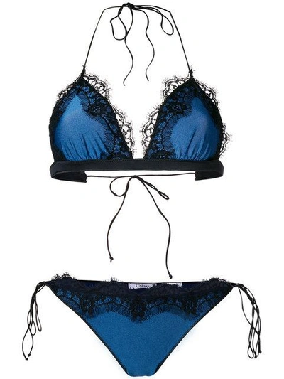 Shop Oseree Lace Inserts Bikini Set In Blue