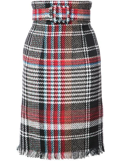 Shop Oscar De La Renta Belted Plaid Skirt