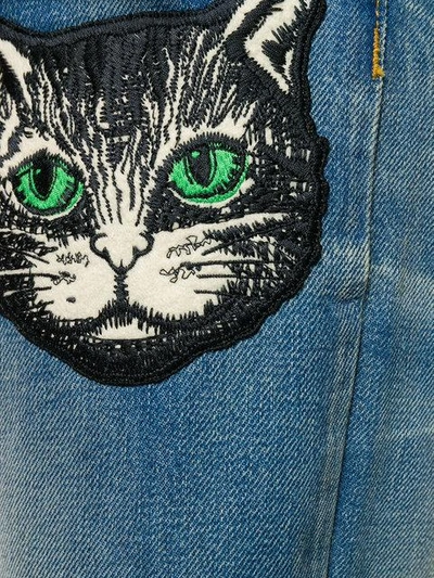Shop Gucci Mystic Cat Print Jeans In Blue