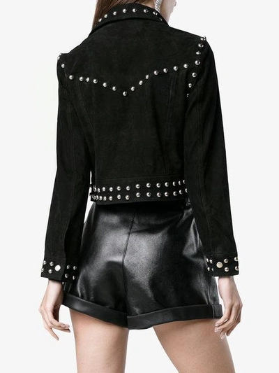 Shop De La Vali Billy Ray Studded Cropped Suede Jacket - Black