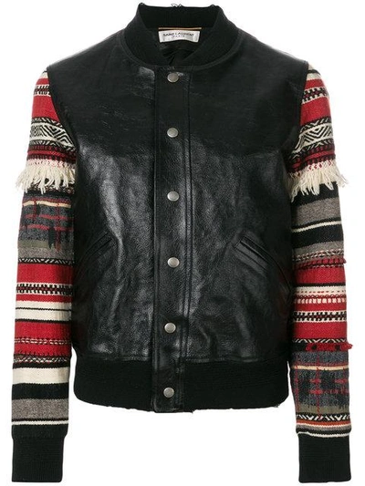 Shop Saint Laurent Teddy Embroidered-sleeve Jacket In Black