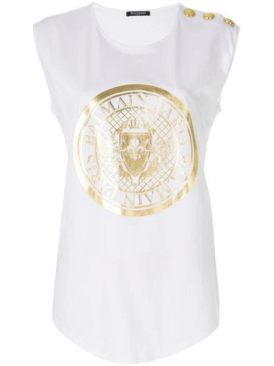 Shop Balmain Medal Logo Vest Top - White