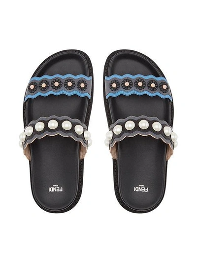 Shop Fendi Embellished Strap Sandals - Black