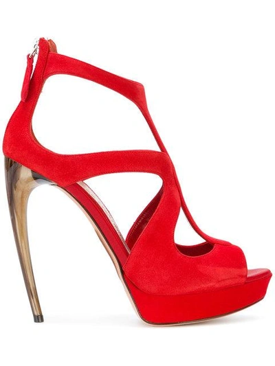 Shop Alexander Mcqueen Horn Heel Sandals In Red