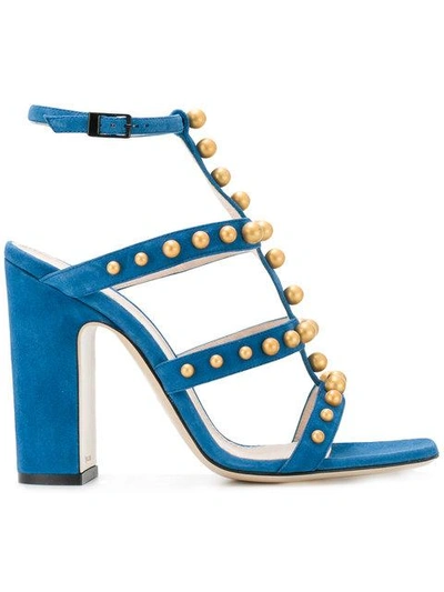 Shop Pollini Studded Sandals In Blue