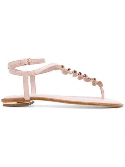 Shop Michael Michael Kors Bella Ruffled T-bar Sandals - Neutrals
