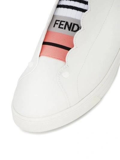 Shop Fendi Logo Stripe Slip-on Sneakers In White