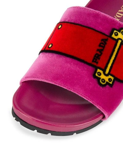 Shop Prada Pink Cartoon Velvet Slides