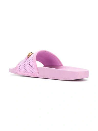 Shop Gucci Horsebit Perforated Sliders In Pink