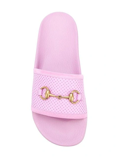 Shop Gucci Horsebit Perforated Sliders In Pink