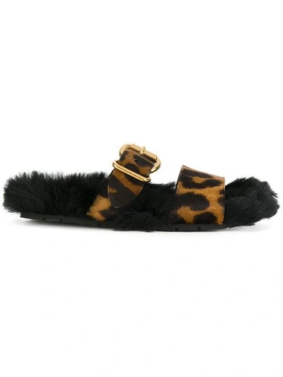 Shop Prada Leopard Buckle Sandals - Black