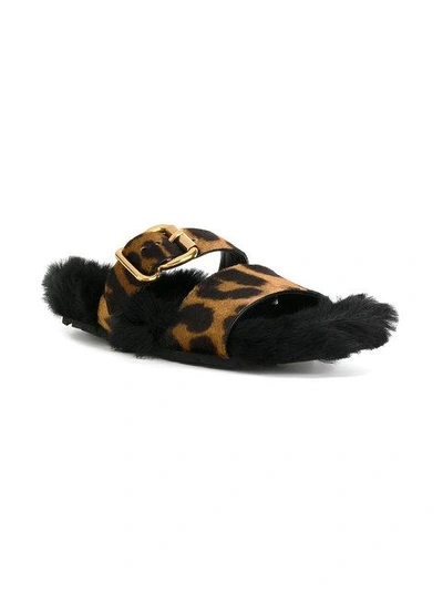 Shop Prada Leopard Buckle Sandals - Black