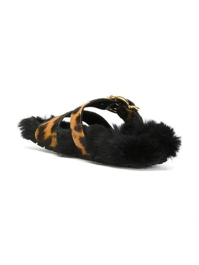 Shop Prada Leopard Buckle Sandals - Black