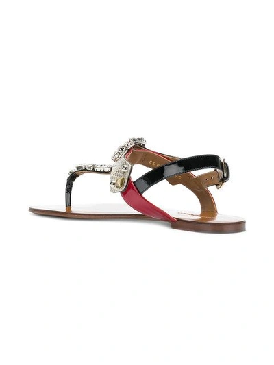 Shop Dolce & Gabbana Embellished Snake Embossed Thong Sandals In Metallic