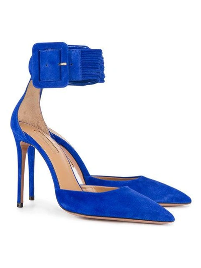 Shop Aquazzura Blue Casablanca 105 Suede Pumps