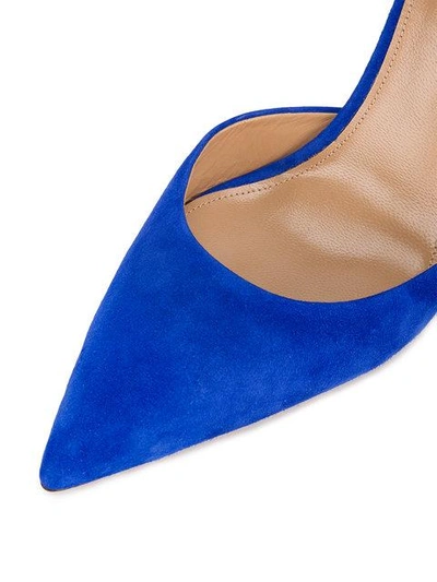 Shop Aquazzura Blue Casablanca 105 Suede Pumps