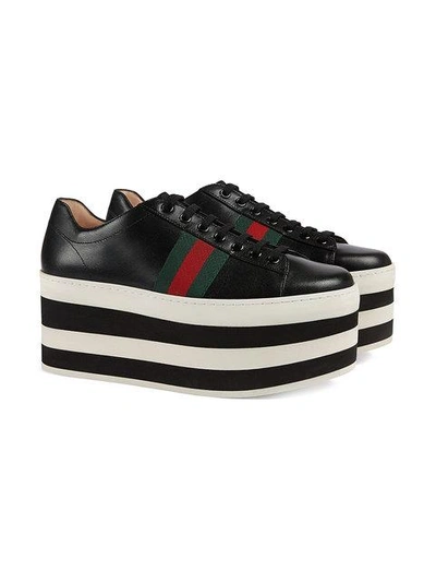 Shop Gucci Leather Platform Sneakers - Black