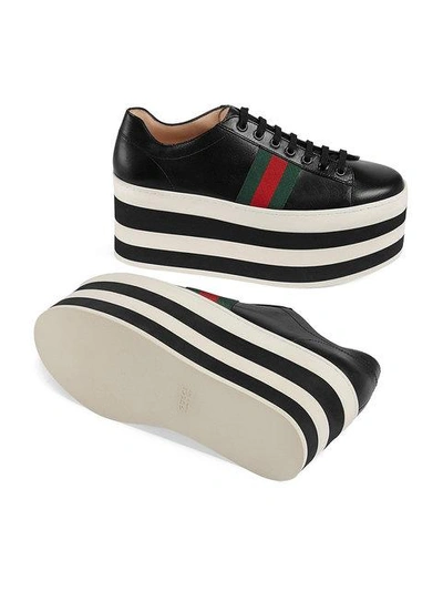 Shop Gucci Leather Platform Sneakers - Black
