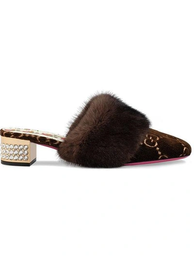 Shop Gucci Gg Velvet Slide With Mink Fur In 2077 Brown