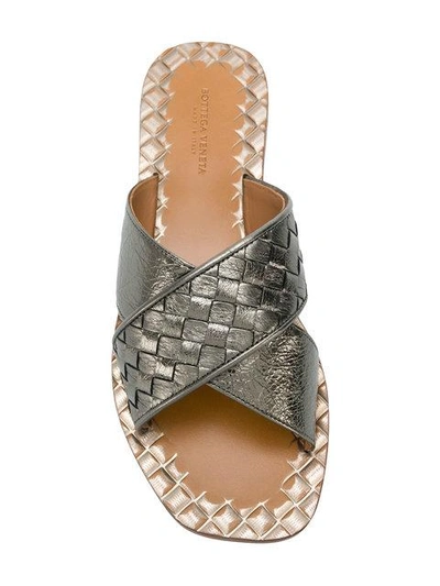 Shop Bottega Veneta Argento Antique Intrecciato Furrow Metal Ravello Sandals In Metallic