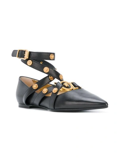 Shop Versace Badges Flat Ballerina Shoes In Black