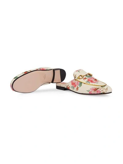 Shop Gucci Princetown Rose Print Leather Slippers In White