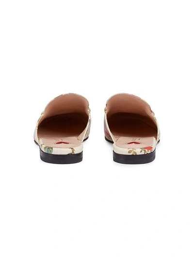 Shop Gucci Princetown Rose Print Leather Slippers In White